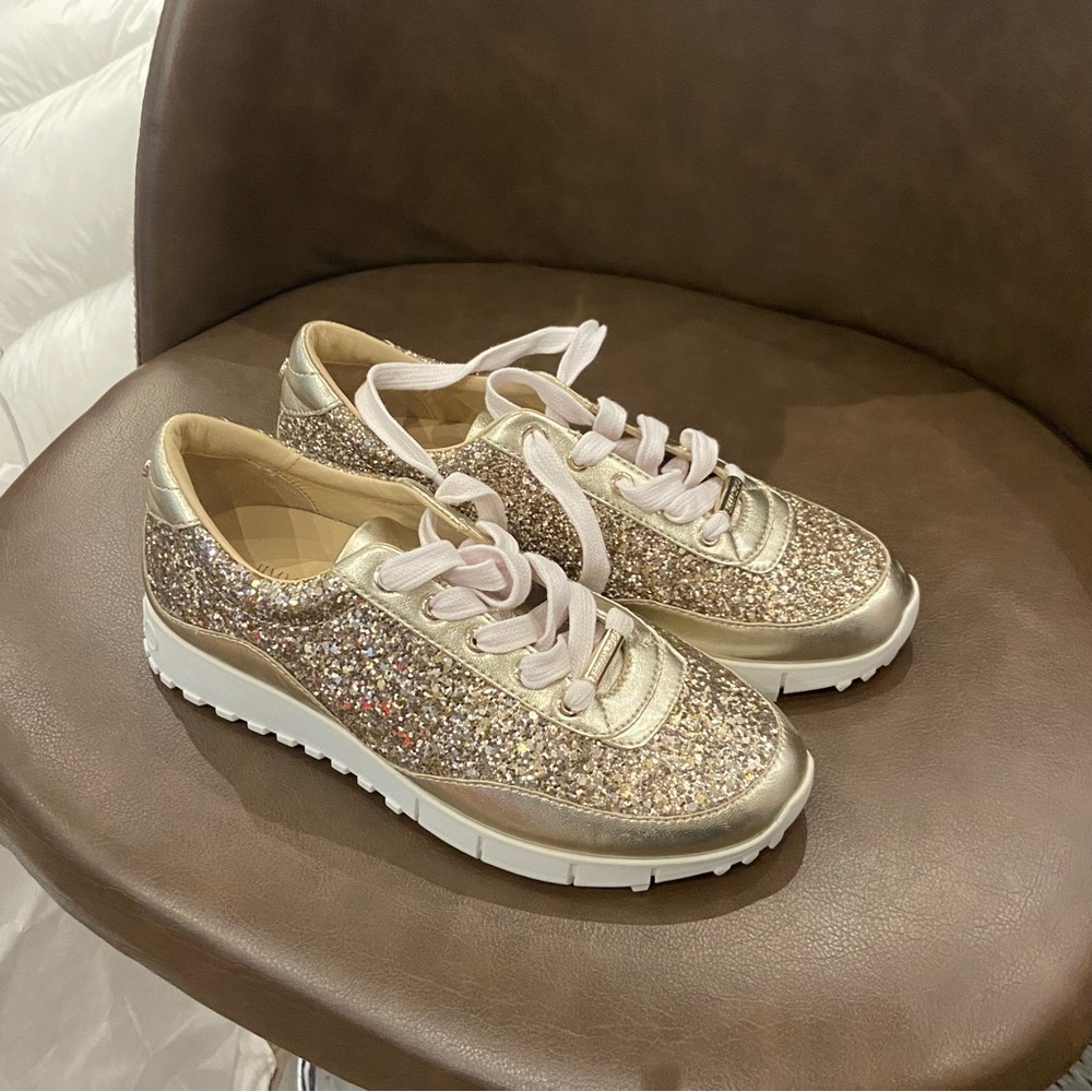 Jimmy Choo Gold Glitter lace up Sneakers 35.5 new